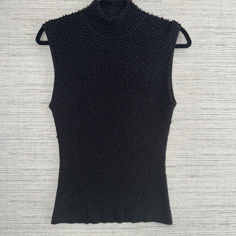 Christine Phillipe Vintage California Couture Beaded Top High Neck Top Black XL